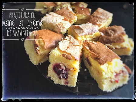 Prajitura cu visine si crema de smanatana cu vanilie